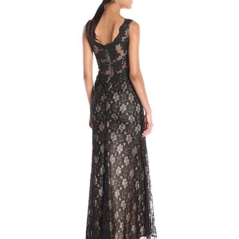 Avery G Long Lace Side Slit Black/Nude Gown - Picture 6 of 6